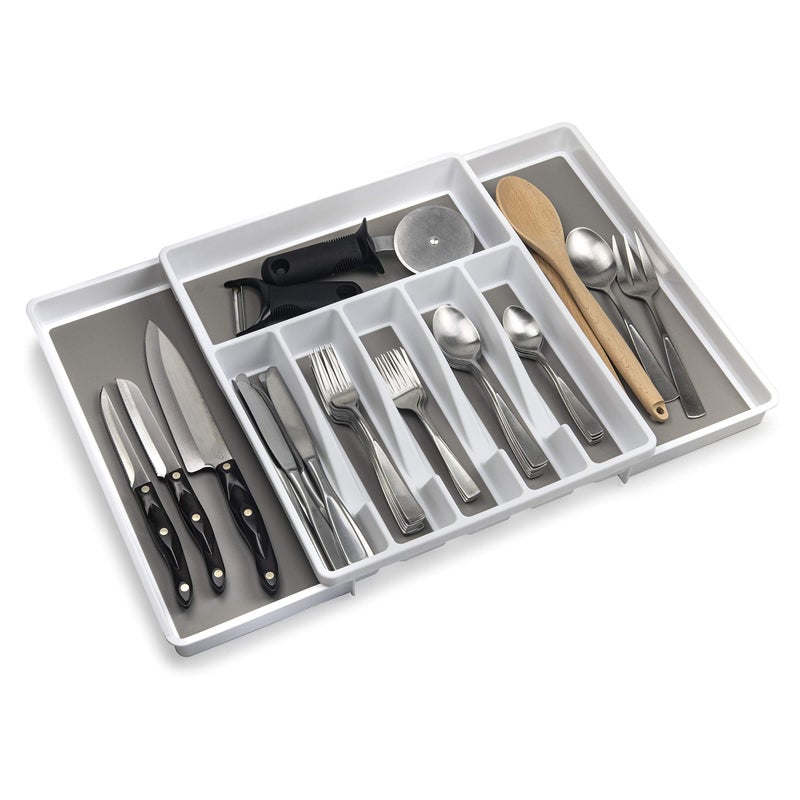 ELTOW Large Expandable Silverware Drawer Organizer, 8 Compartment Non-Slip & Adjustable Silverware Organizer for Drawer, Kitchen Organization for Utensils, Cutlery, Silverware Tray (White) - Image 1